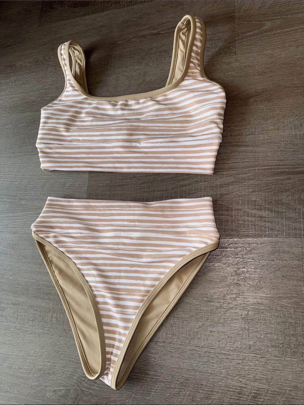 LainSnow Salty Daze Ribbed Striped High Rise Bikini Swimsuit Large L